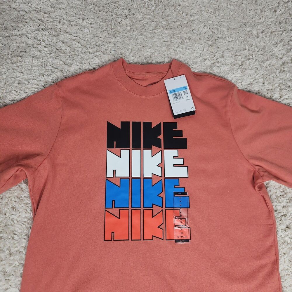 Nike Shirt Womens Medium Orange Loose Fit Nike Block Logo Graphic Tee Streetwear - Picture 3 of 10